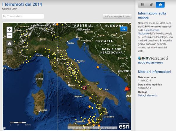 Mappa interattiva della sismicità del 2014.