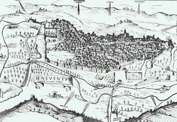 Una stampa raffigurante la città di Benevento nel XVII secolo.