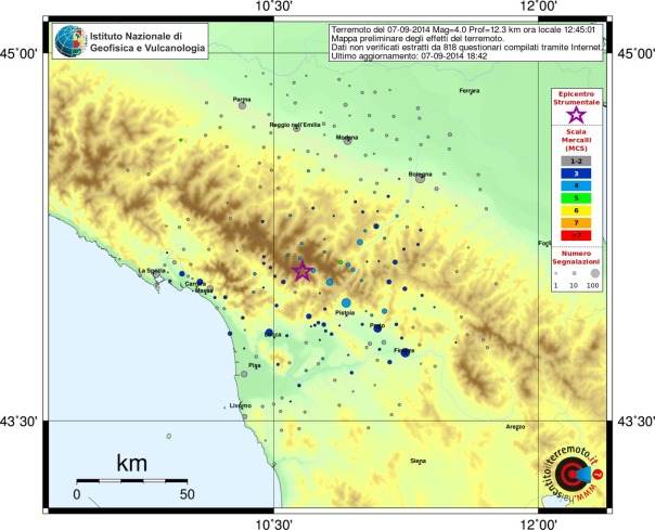 Monitoraggio terremoti italiani Haisentito07-09-2014