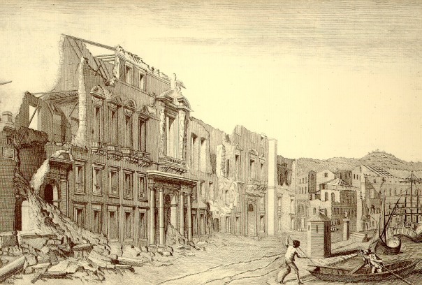 Messina: le rovine del Palazzo Reale (Fonte: Atlante iconografico allegato alla “Istoria” di M. Sarconi, 1784).
